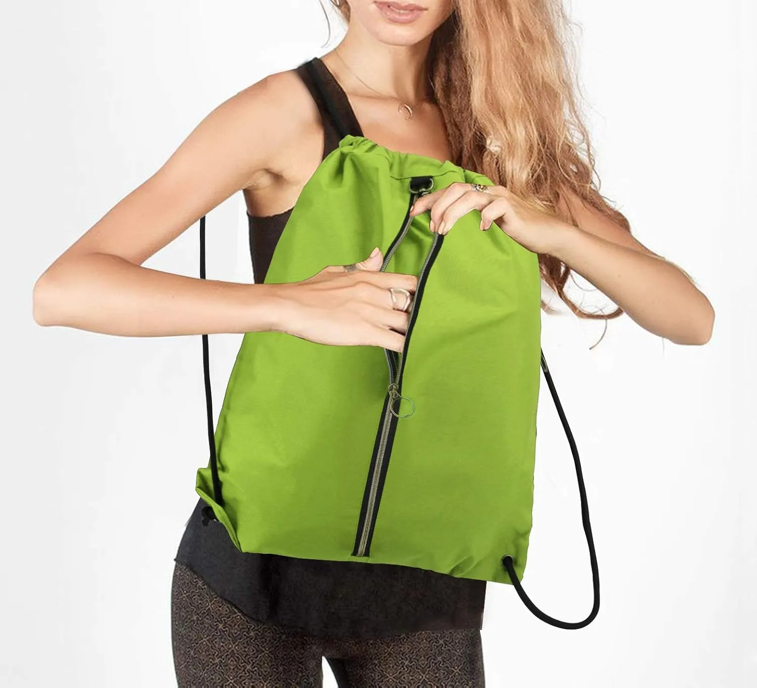 BeeGreen Drawstring Backpack Sports Gym Bag With Shoe Compartment and Two Water Bottle Holder 