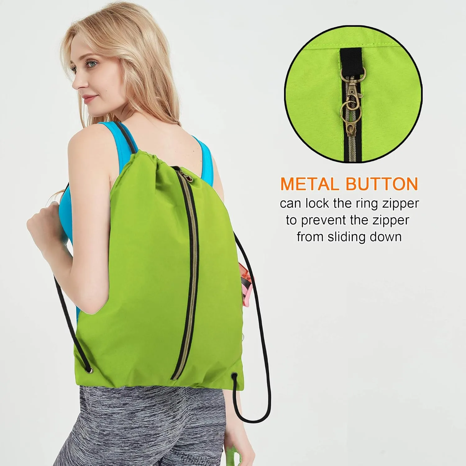 BeeGreen Drawstring Backpack Sports Gym Bag With Shoe Compartment and Two Water Bottle Holder 