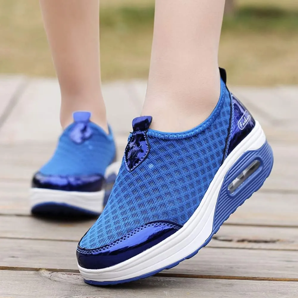 L LOUBIT Women Walking Shoes Slip on Athletic Platform Mesh Tennis Breathable Wedge Sneakers
