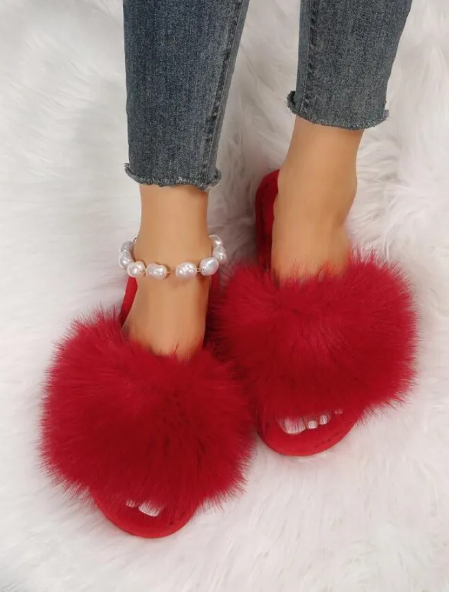 Red Extra Fluffy Slippers