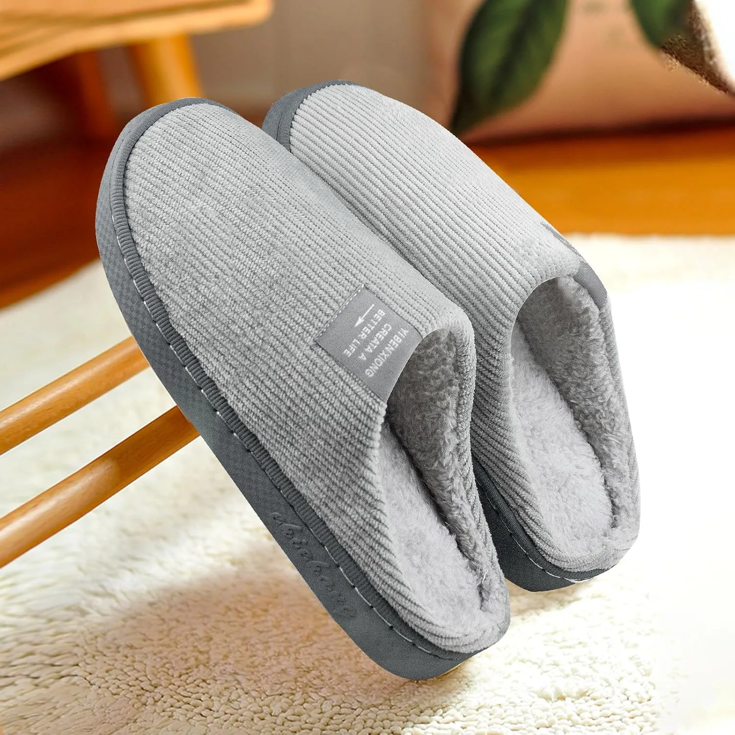 Women Men Plush Soft Slippers Winter Warm Slip On House Shoes Anti-Skid Indoor Outdoor