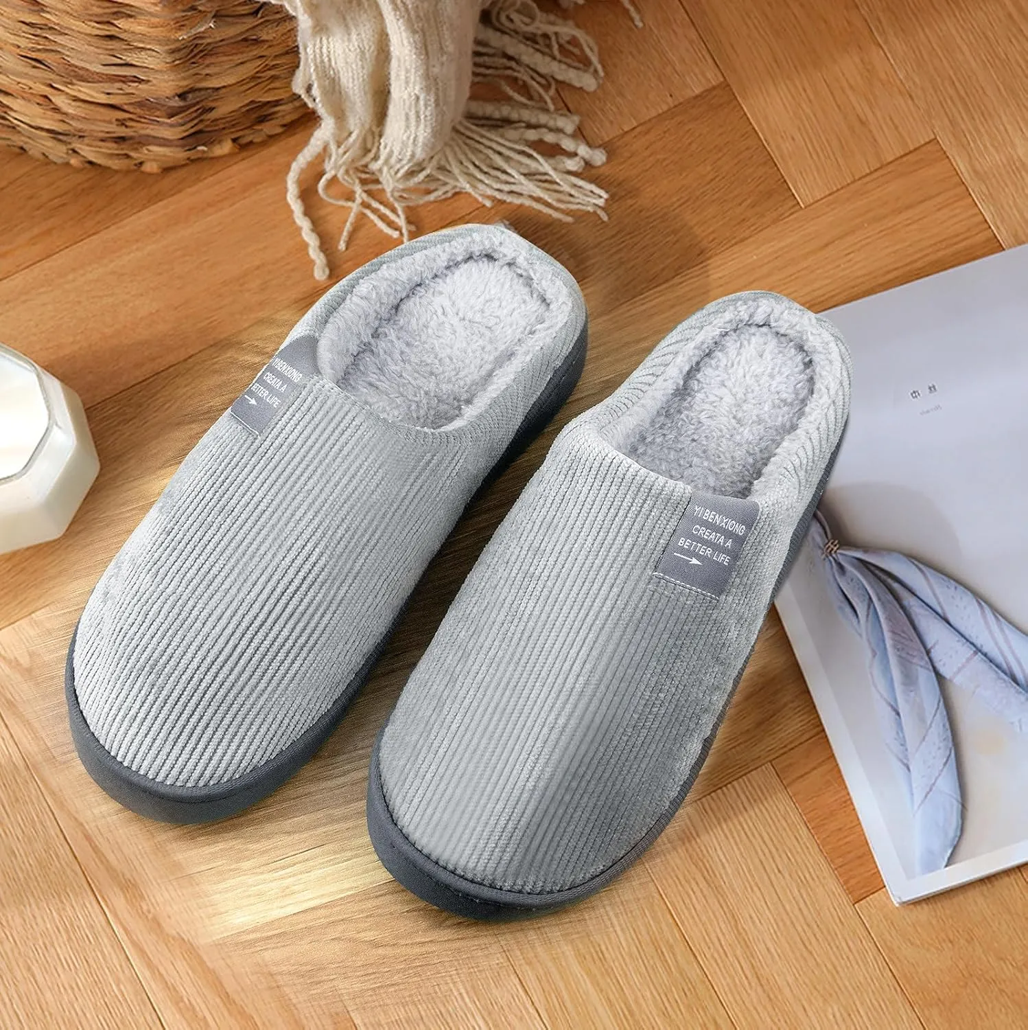 Women Men Plush Soft Slippers Winter Warm Slip On House Shoes Anti-Skid Indoor Outdoor