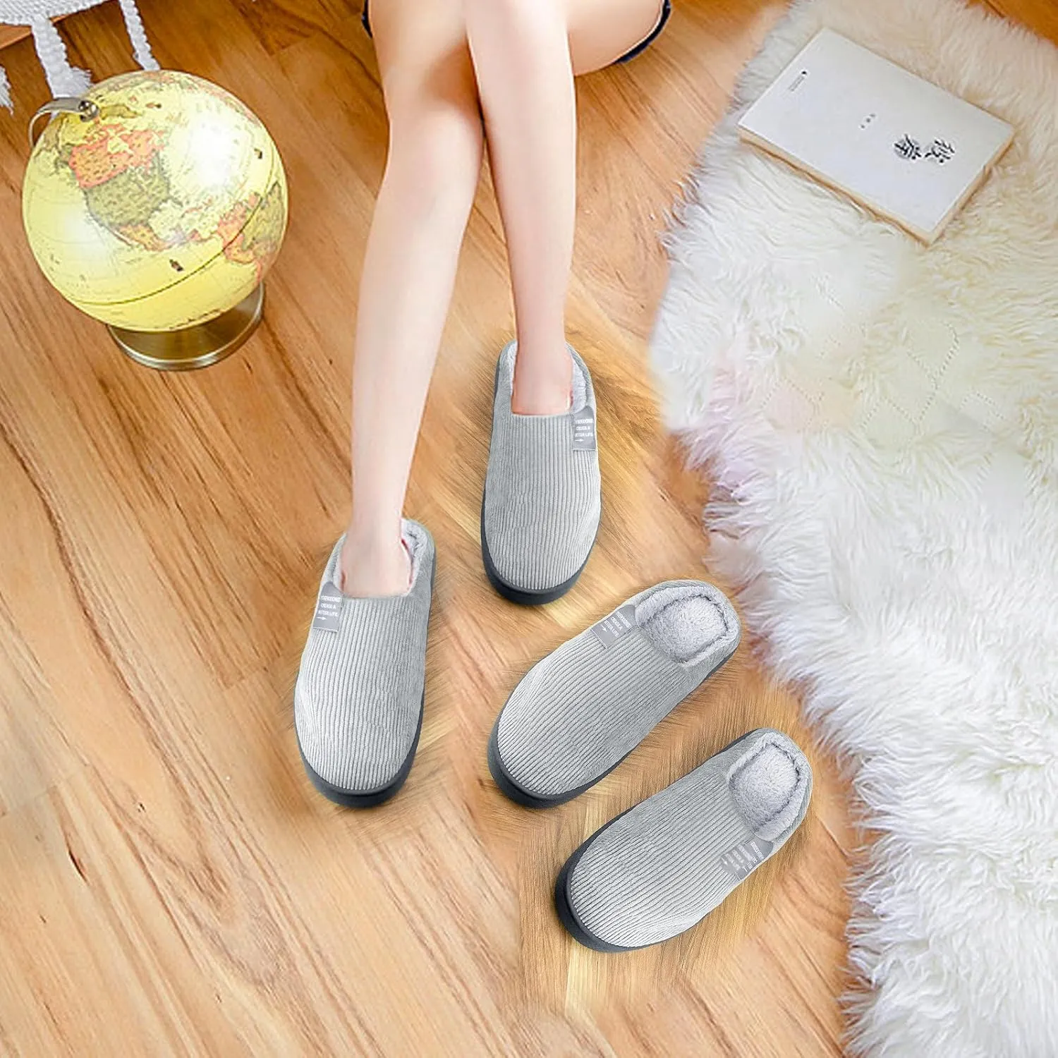 Women Men Plush Soft Slippers Winter Warm Slip On House Shoes Anti-Skid Indoor Outdoor